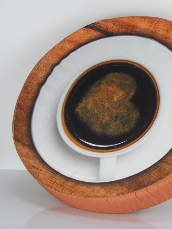 Klasik Baskılı Kahve Fincanlı Kalp Desenli Oturma Minderi