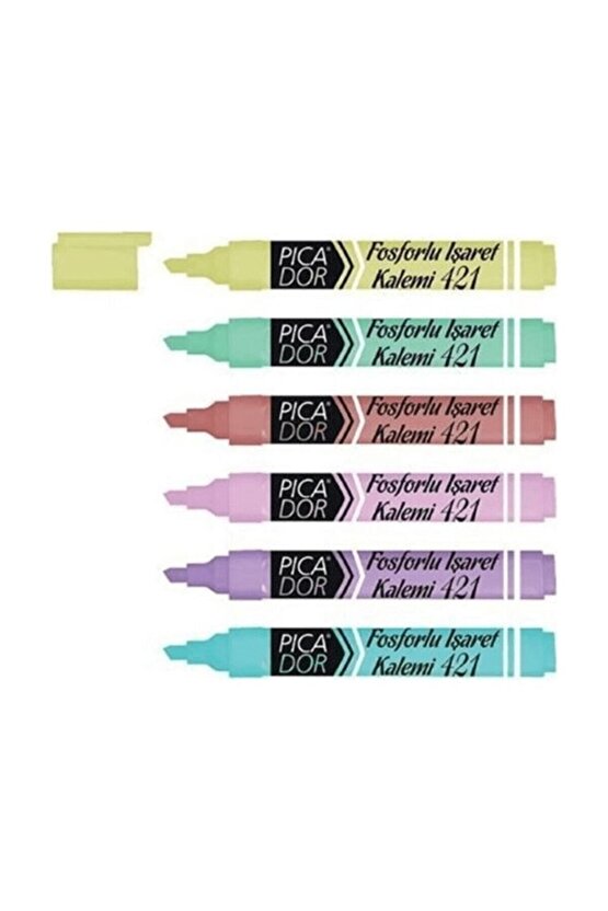421 Pastel Fosforlu Işaretleme Kalemi Doldurulabilir 6 Renk Set