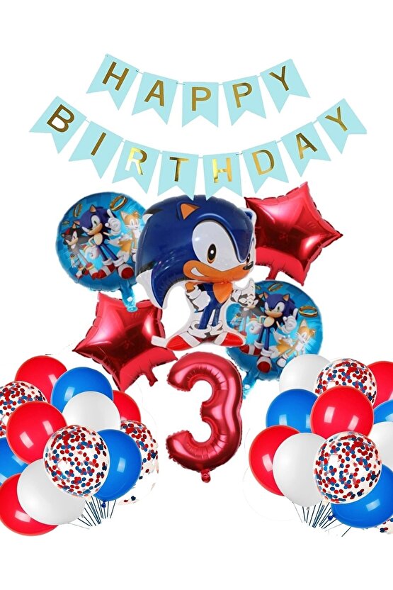 Sonic Tilki Konsept 3 Yaş Balon Set Sonic Doğum Günü Kırmızı Balon Set