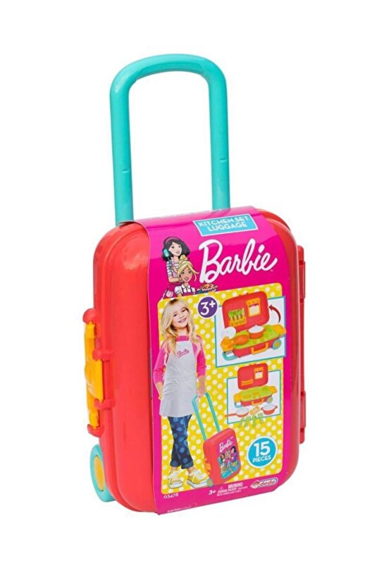 Barbie Çantalı Taşınabilir Arabalı Bavul Mutfak Seti