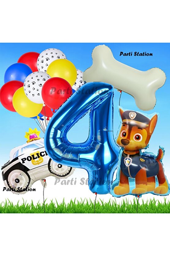 Chase Polis Köpek Konsept 4 Yaş Doğum Günü Parti Balon Set Paw Patrol Kemik Balon Set