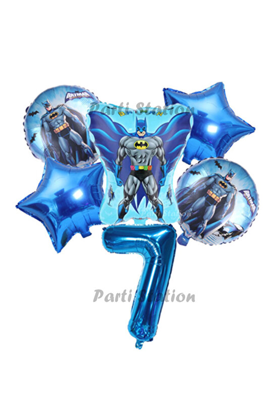 Lacivert Rakam Balonlu Yarasa Batman Konsept 7 Yaş Doğum Günü Parti Balon Set Batman Tema Parti Set