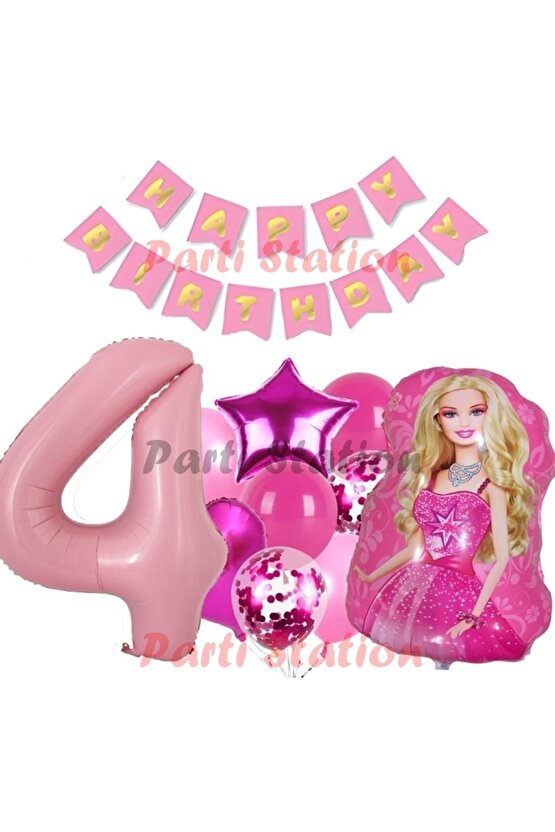 Barbie 4 Yaş Balon Seti Barbie Konsept Parti Barbie Pembe Doğum Günü Balon Seti