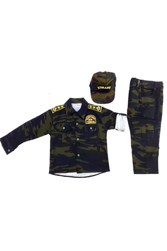 Sevimli Asker Kıyafeti Komando Çocuk Asker Kostüm 2-10 Yaş