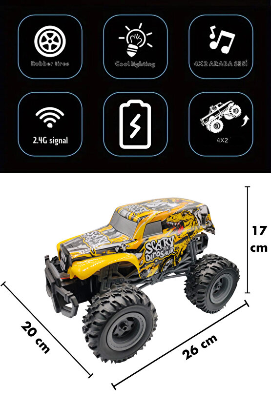 Oyuncak Uzaktan Kumandalı 2.4 GHz Far Efektli 4x2 Rock Crawler 1:14 Ölçek Canavar Yarış Arabası