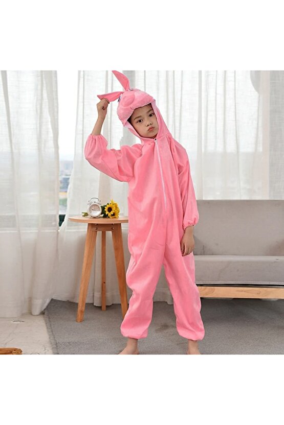 Çocuk Tavşan Kostümü Pembe Renk 4-5 Yaş 100 Cm