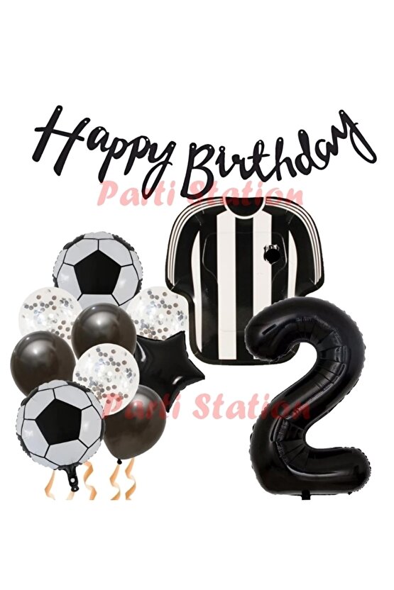 BJK Siyah Beyaz Balon Set Siyah Beyaz 2 Yaş Balon Set BJK Futbol Balon Set Doğum Günü Balon Set