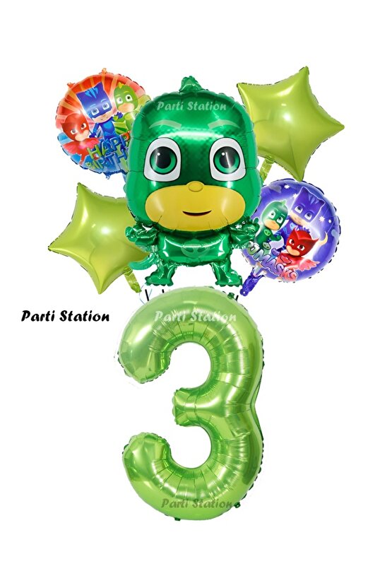 PjMasks Kertenkele Çocuk 3 Yaş Doğum Günü Balon Set Pijamaskeliler Kertenkele Çocuk Tema Balon Set