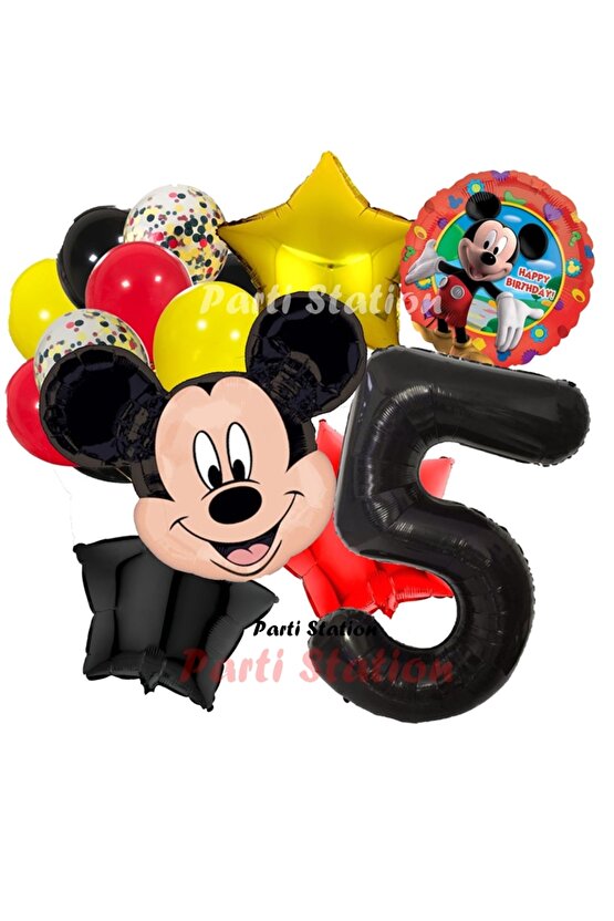 Mickey Mouse 5 Yaş Doğum Günü Parti Balon Seti Fare Mickey Mouse Konsept Balon Seti
