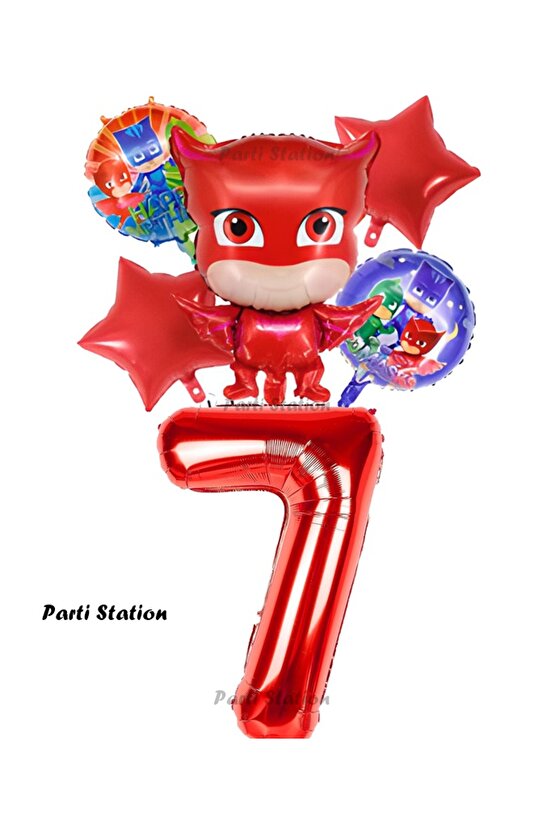 PjMasks Baykuş Kız 7 Yaş Konsept Doğum Günü Balon Set Pijamaskeliler Baykuş Kız Tema Parti Balon Set