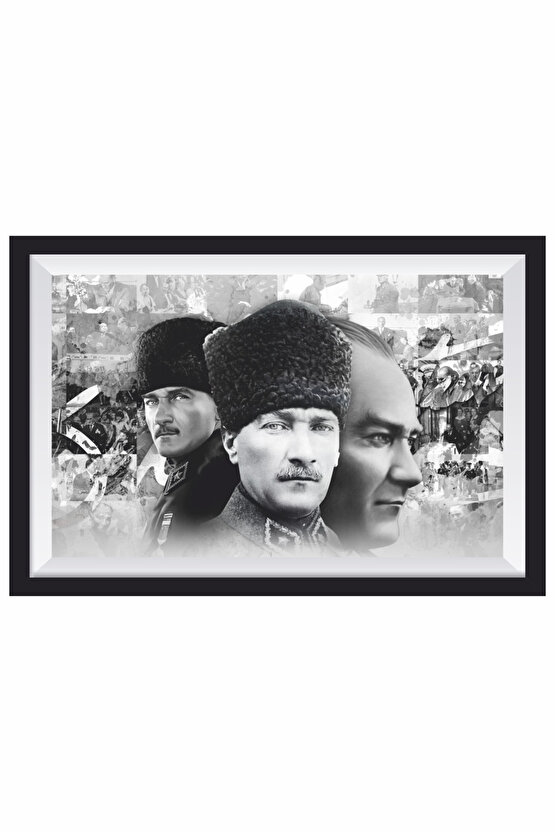 Atatürk Portreleri kolajı çerçeve görünümlü ahşap tablo retro ahşap poster