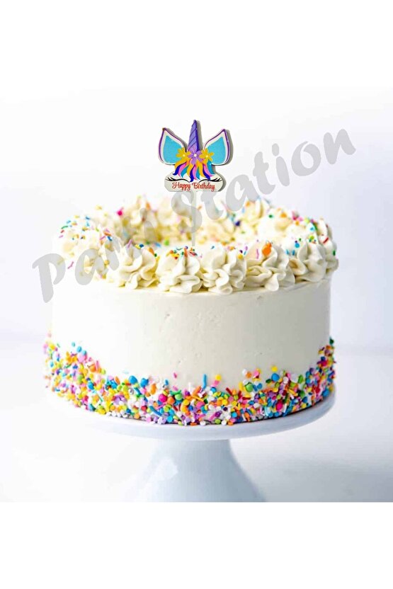 Pasta Üstü Ahşap Unicorn Büyük Kürdan Süs 12 cm Unicorn Konsept Doğum Günü Parti Malzemeleri
