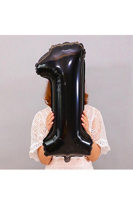 Siyah Rakam Balon Folyo 1 Yaş Rakam Balon 76cm (34 Inc Helyum Uyumlu)