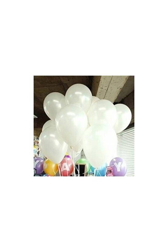 Metalik Balon 12 Inç Beyaz Renk 25 Adet