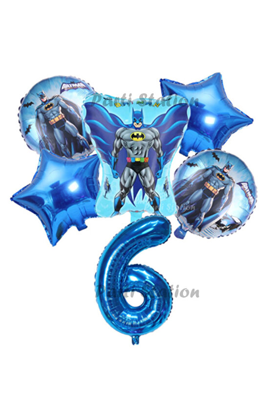 Lacivert Rakam Balonlu Yarasa Batman Konsept 6 Yaş Doğum Günü Parti Balon Set Batman Tema Parti Set