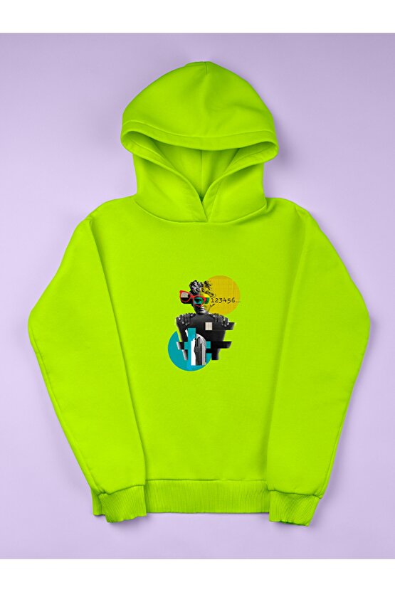 Sanat Baskılı Tasarım 2 İplik Şardonlu Siyah Hoodie Sweatshirt
