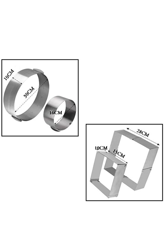 Narkalıp Yuvarlak Kare Ve Altlık Ayarlanabilir Kek Kalıbı 3 Lü Set