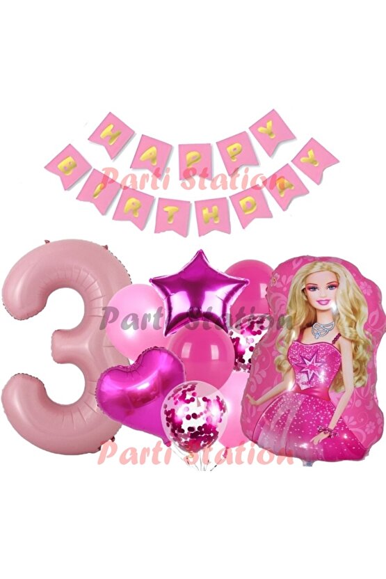 3 Yaş Balon Seti Konsept Parti Pembe Doğum Günü Balon Seti