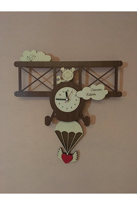 Canım Kızım Uçak Dekoratif Sallanır Sarkaçlı Duvar Saati