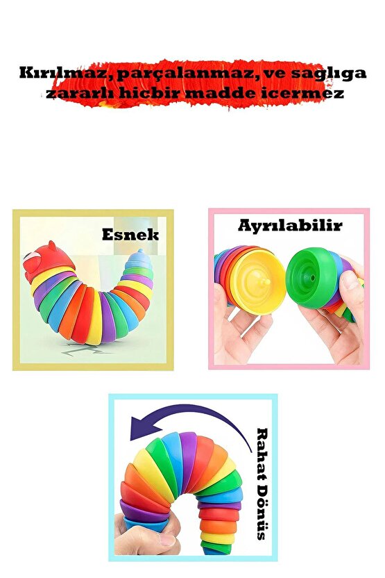 Renkli Tırtıl Oyuncak - Söktak Tırtıl - Eğlenceli Tırtıl - Renkli Kıvrımlı Tırtıl - Montessori