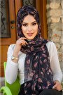 Siyah Pudra Yaprak Desen