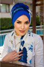 Saks Mavi Yaprak desen