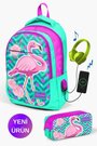 Su Yeşili Pembe Simli Flamingo