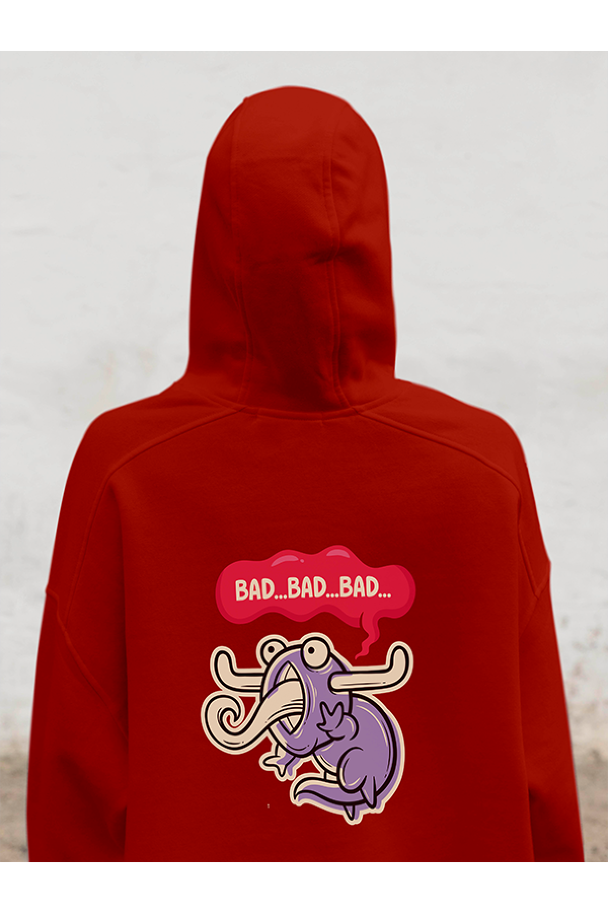 MIJUSTORE Monster Arkası Baskılı Tasarım 3 İplik Kalın Kırmızı Hoodie Sweatshirt