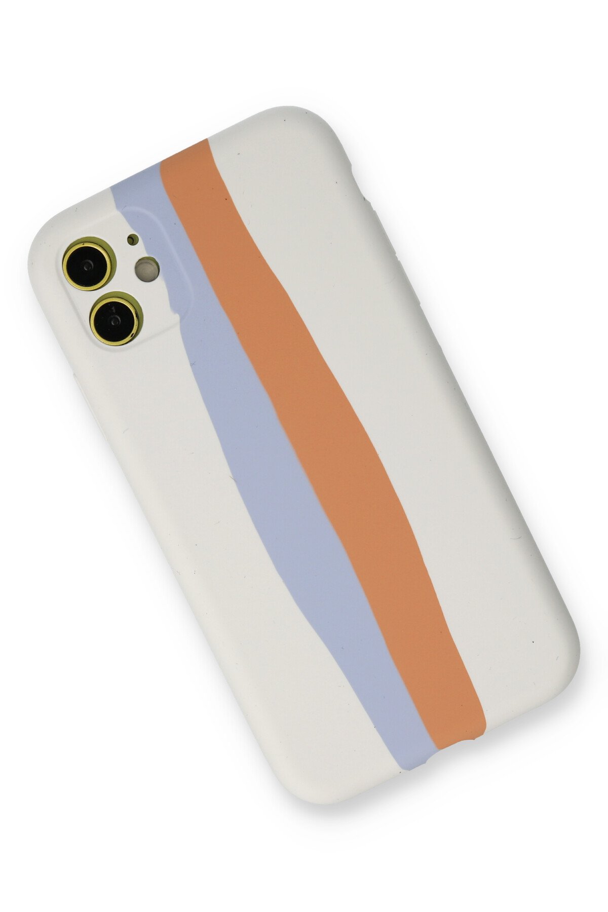 NewFace Newface iPhone 12 Kılıf Ebruli Lansman Silikon - Beyaz-Turuncu