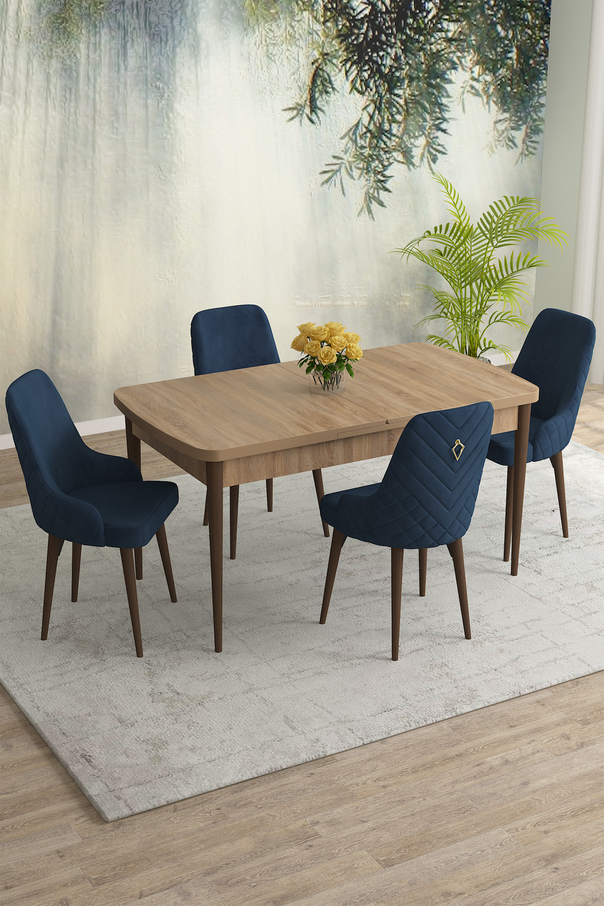 Rovena Blanca Meşe Desen 70x114 Açılabilir Mutfak Masası Takımı 4 Adet Sandalye