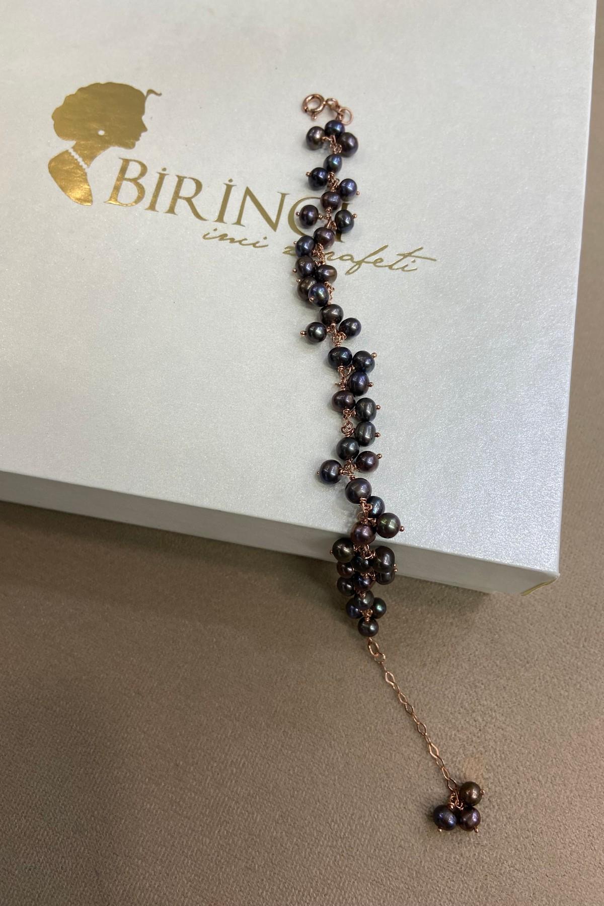 Birinci1926 Birinci1926 925 Ayar Gümüş Kadın Siyah İnci Sallantılı Bileklik