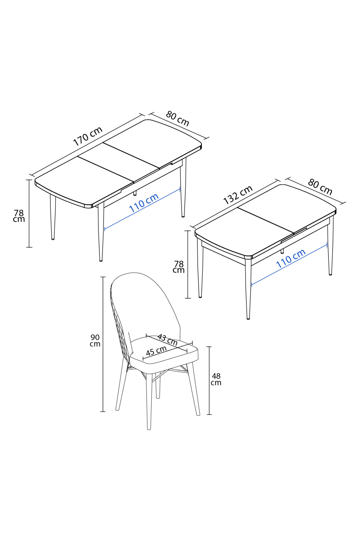 Rovena Marsilya Beyaz Mermer Desen 80x132 Mdf Açılabilir Yemek Masası Takımı 4 Adet Sandalye