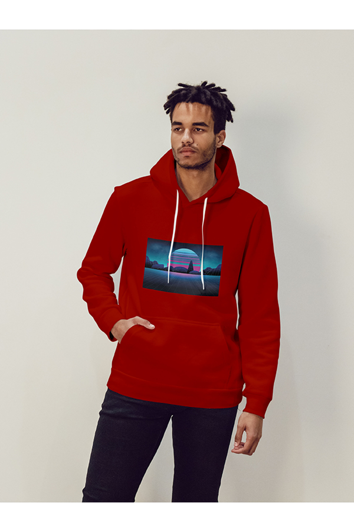 MIJUSTORE Vapor Wave Şehir Baskılı Tasarım 3 İplik Kalın Neon Sarı Hoodie Sweatshirt