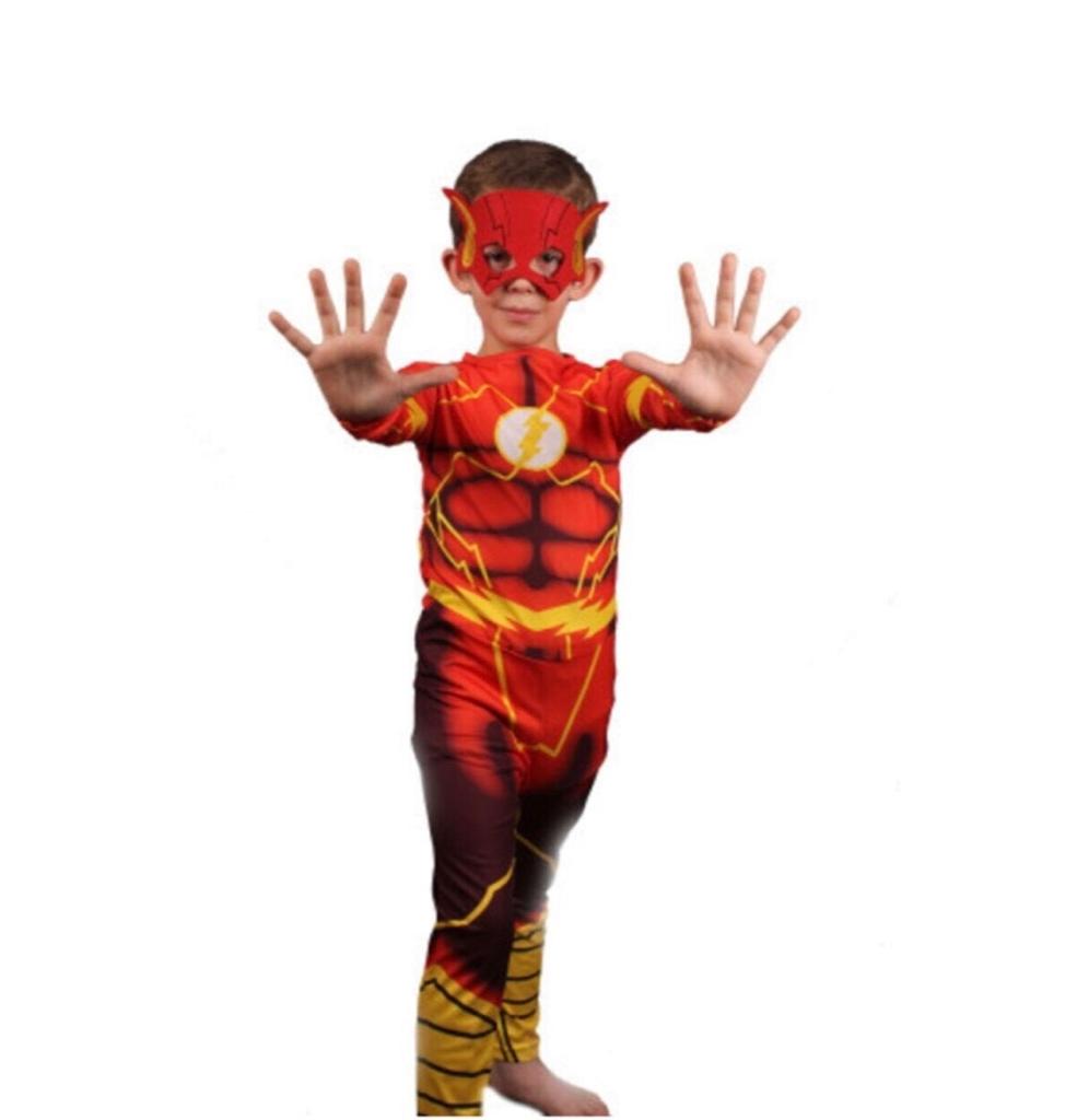 SEDACAN KOSTÜM Erkek Çocuk Kırmızı Flash Kostümü Maskeli