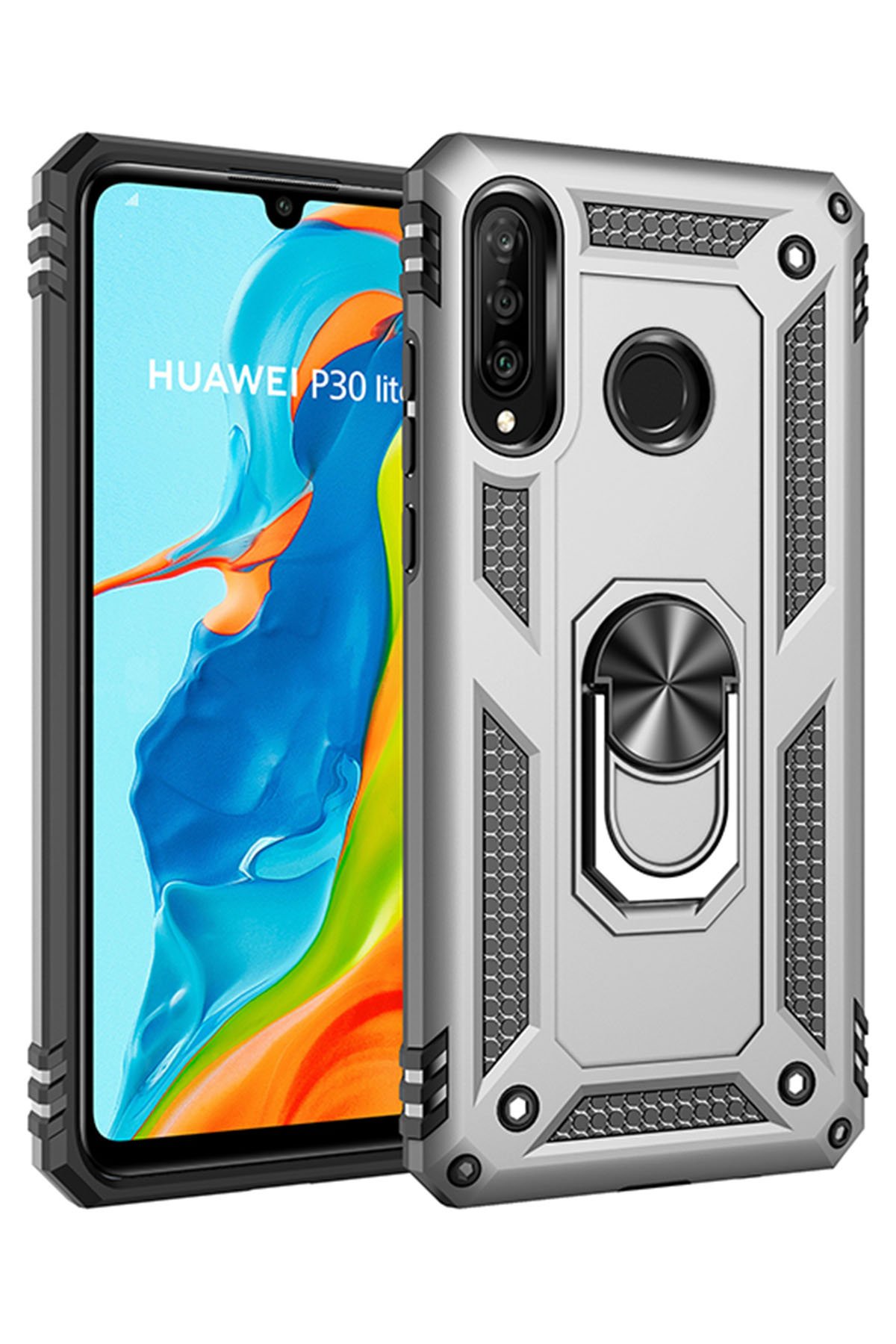 NewFace Newface Huawei P30 Lite Kılıf Sofya Yüzüklü Silikon Kapak - Gümüş