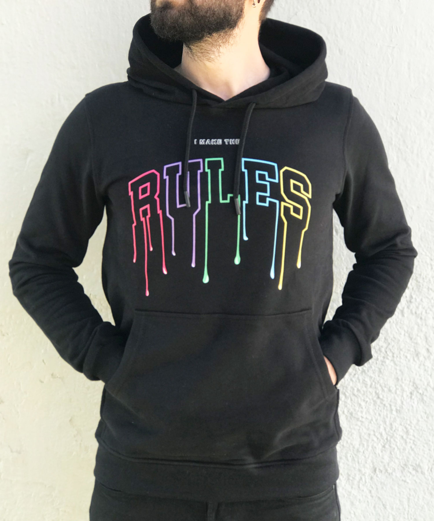 İnsane Minds Siyah Rules Baskılı Kapşonlu Sweatshirt