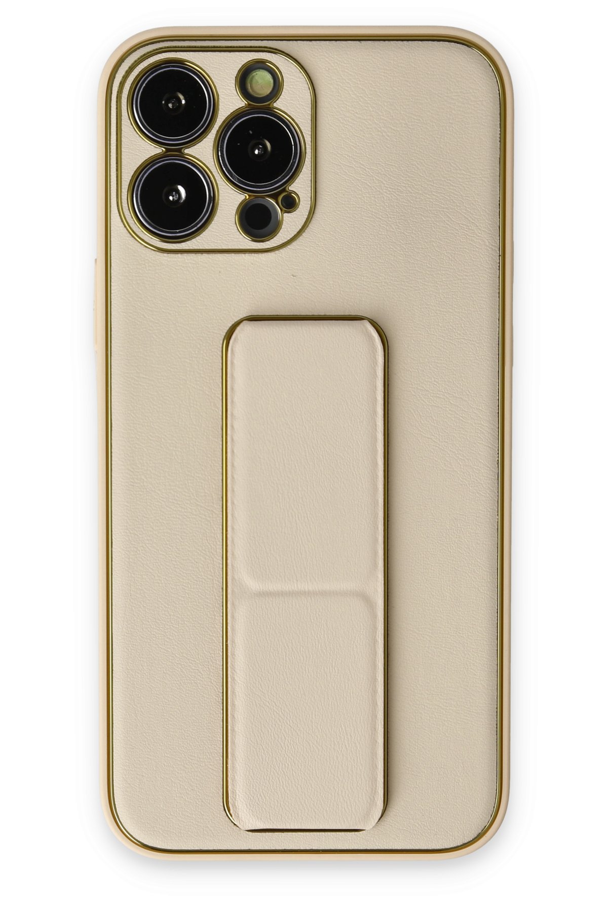 NewFace Newface iPhone 13 Pro Max Kılıf Coco Deri Standlı Kapak - Gold