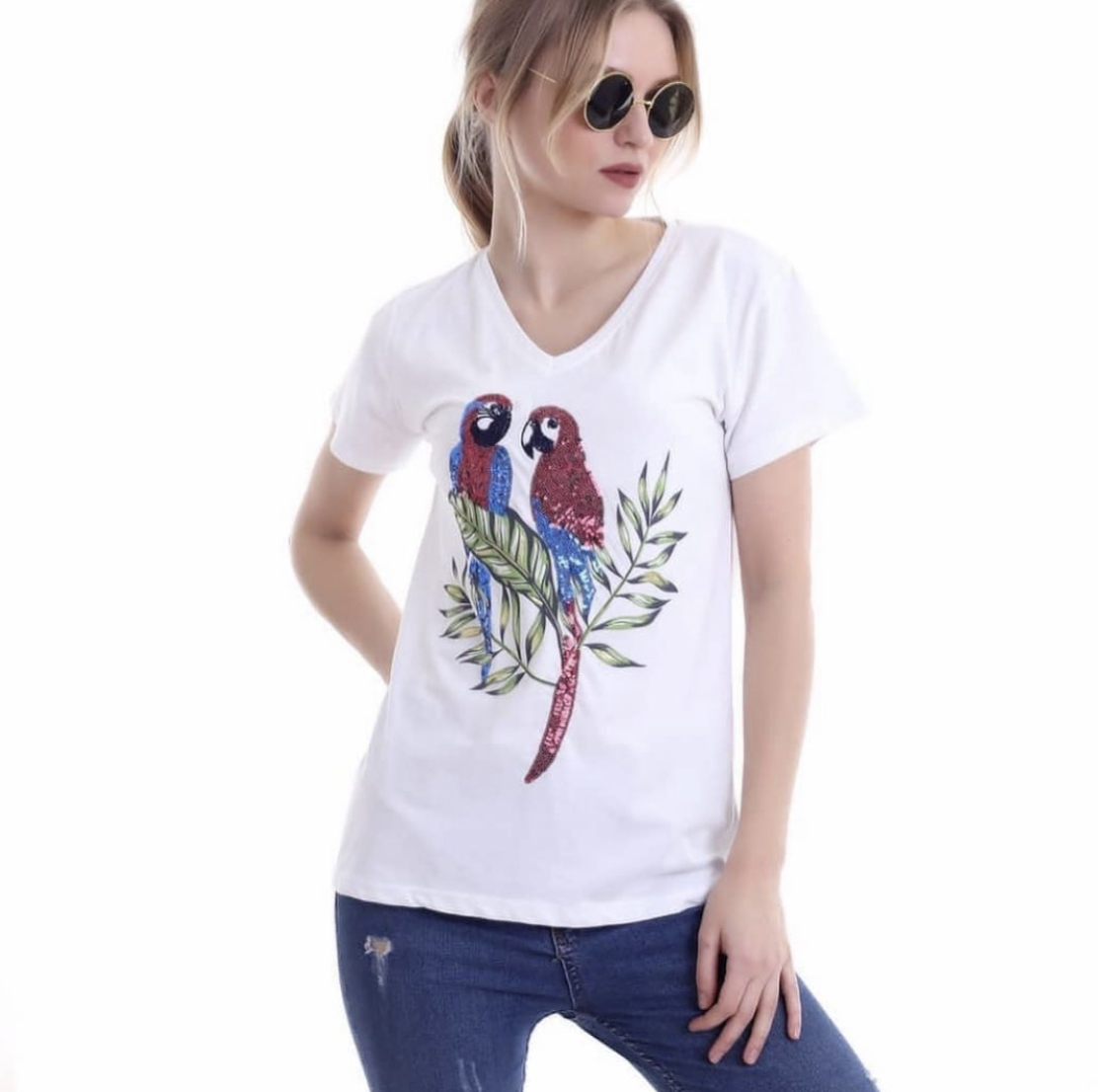 CEYN BUTİK Papağan işlemeli tişört