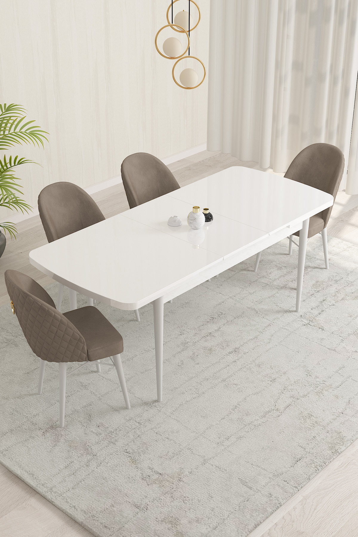 Rovena Marsilya Beyaz 80x132 Mdf Açılabilir Yemek Masası Takımı 4 Adet Sandalye