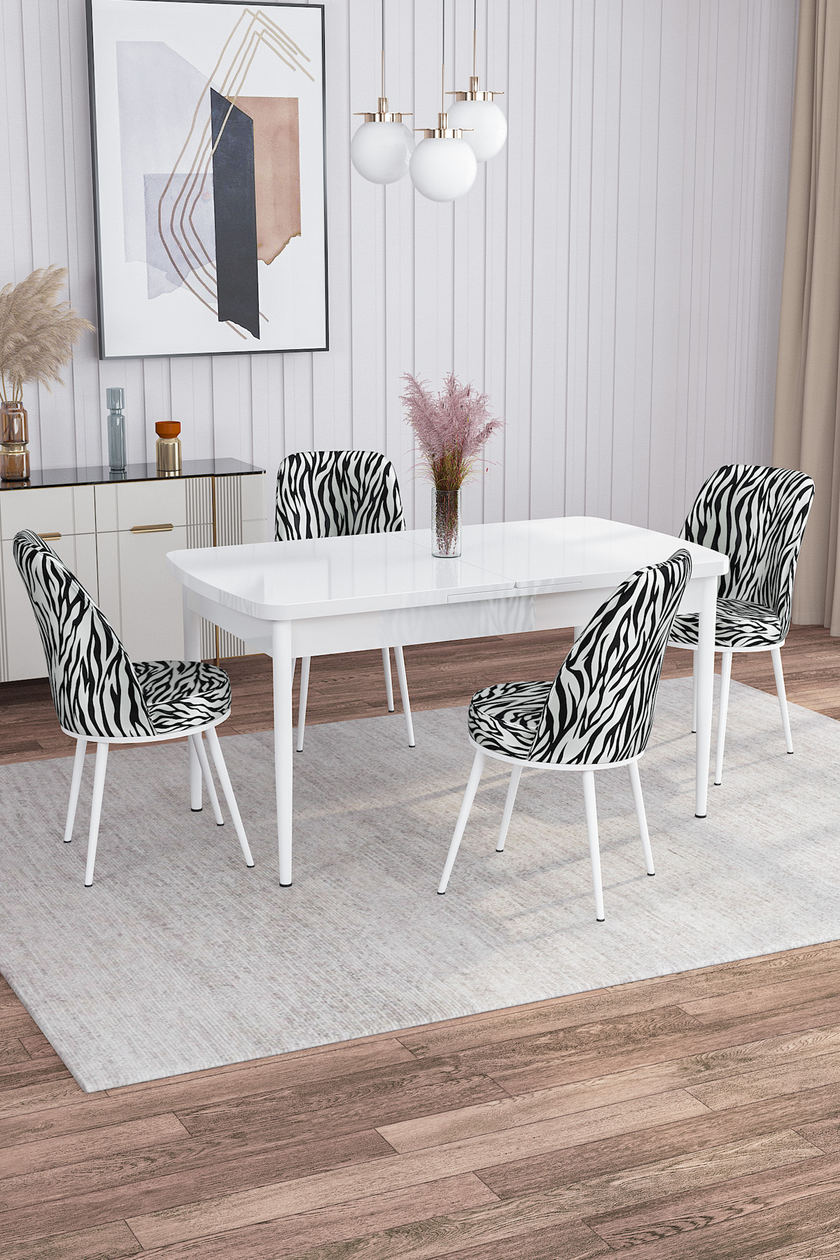 Rovena Leona Beyaz 80x132 Mdf Açılabilir Yemek Masası Takımı 4 Adet Sandalye
