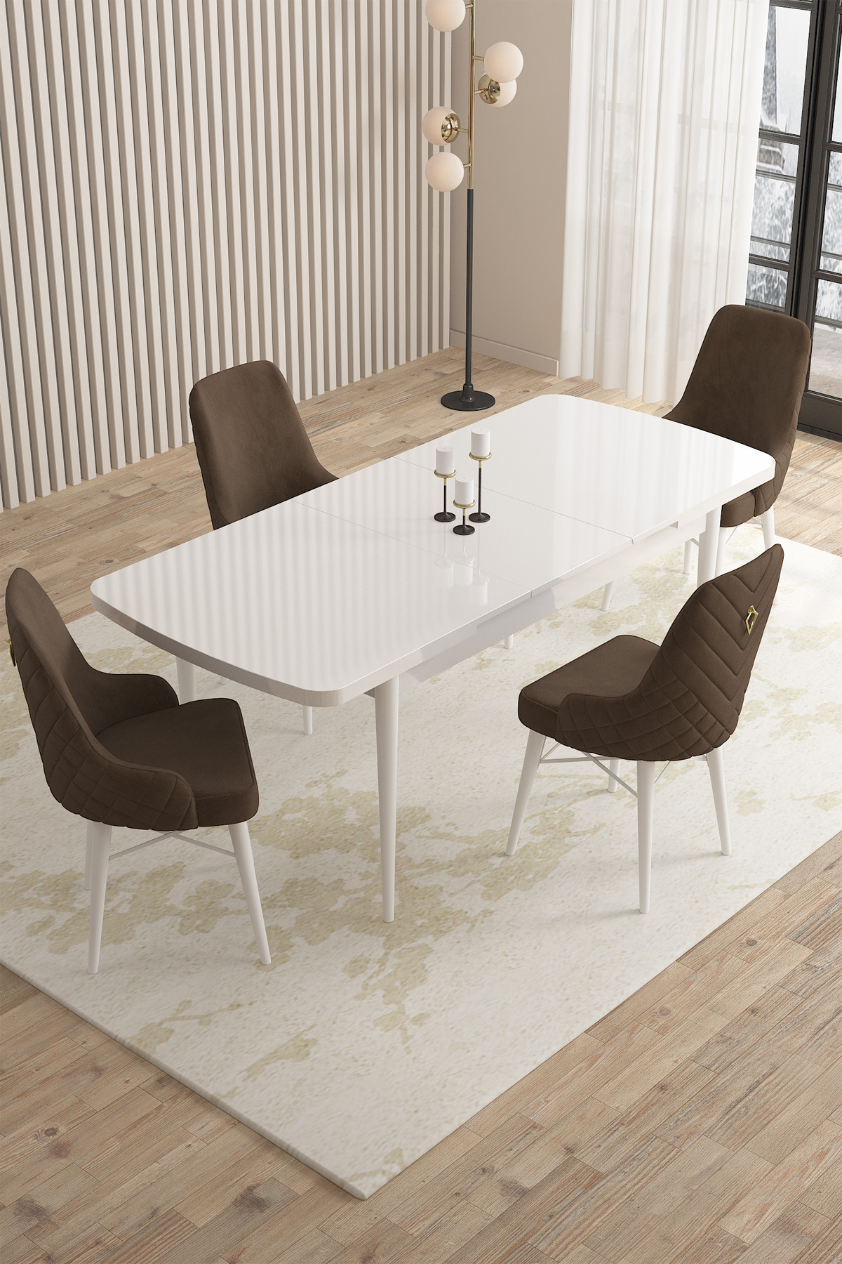 Rovena Queen Beyaz 80x132 Açılabilir Mutfak Masası Takımı 4 Adet Sandalye