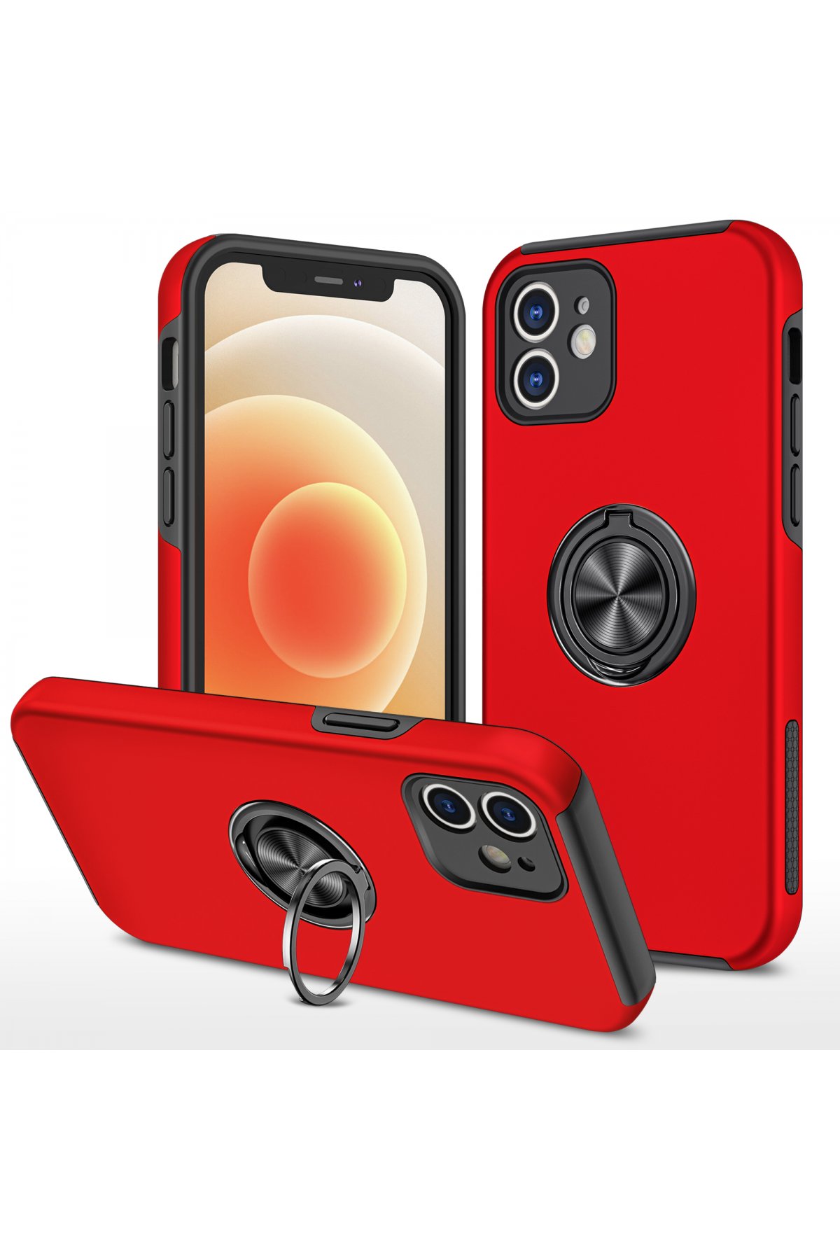 NewFace Newface iPhone 12 Mini Kılıf Elit Yüzüklü Kapak - Kırmızı