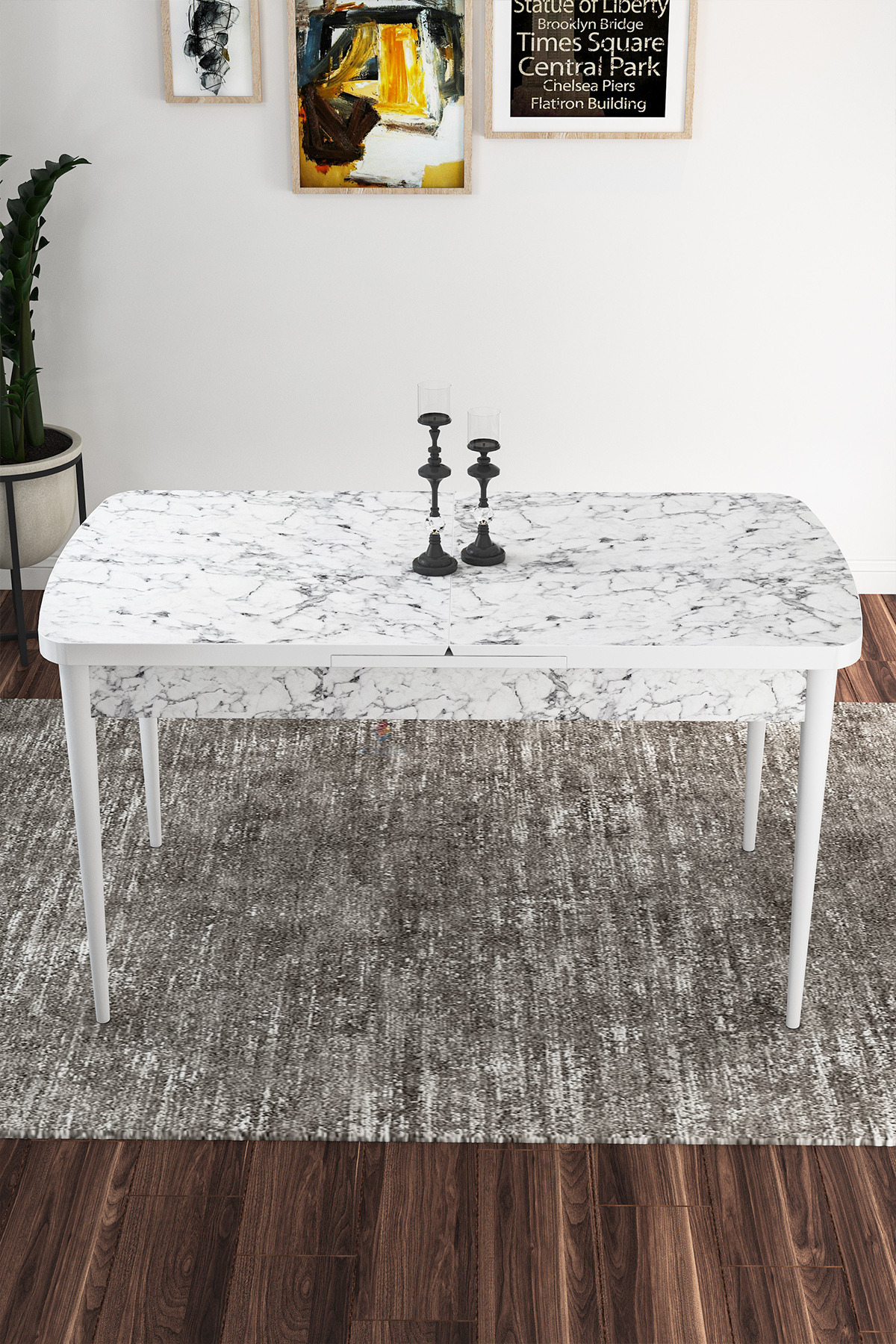 Rovena Modica Beyaz Mermer Desen 80x132 Açılabilir Yemek Masası Takımı 4 Adet Sandalye