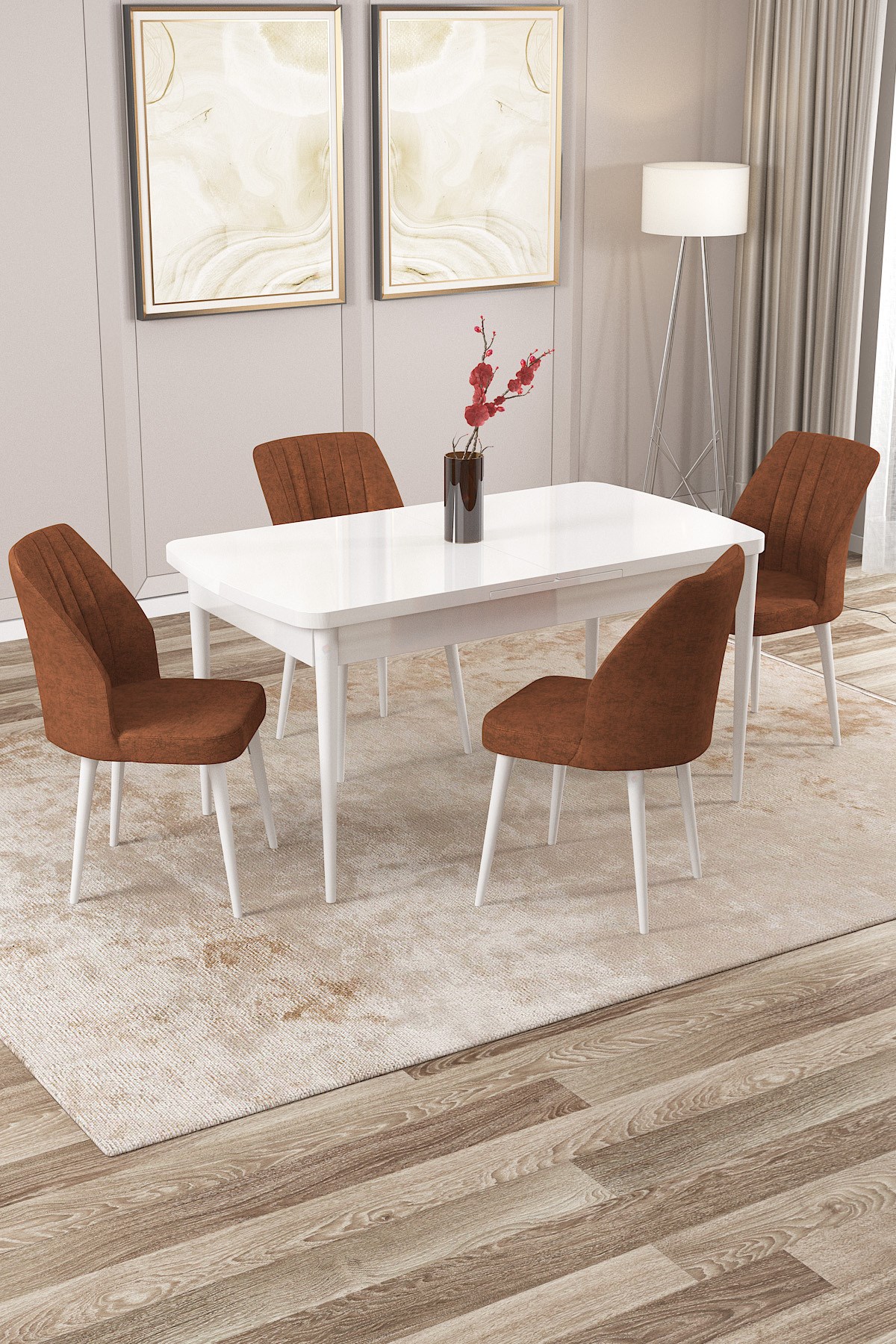 Rovena Lora Beyaz 70x114 Mdf Açılabilir Yemek Masası Takımı 4 Adet Sandalye