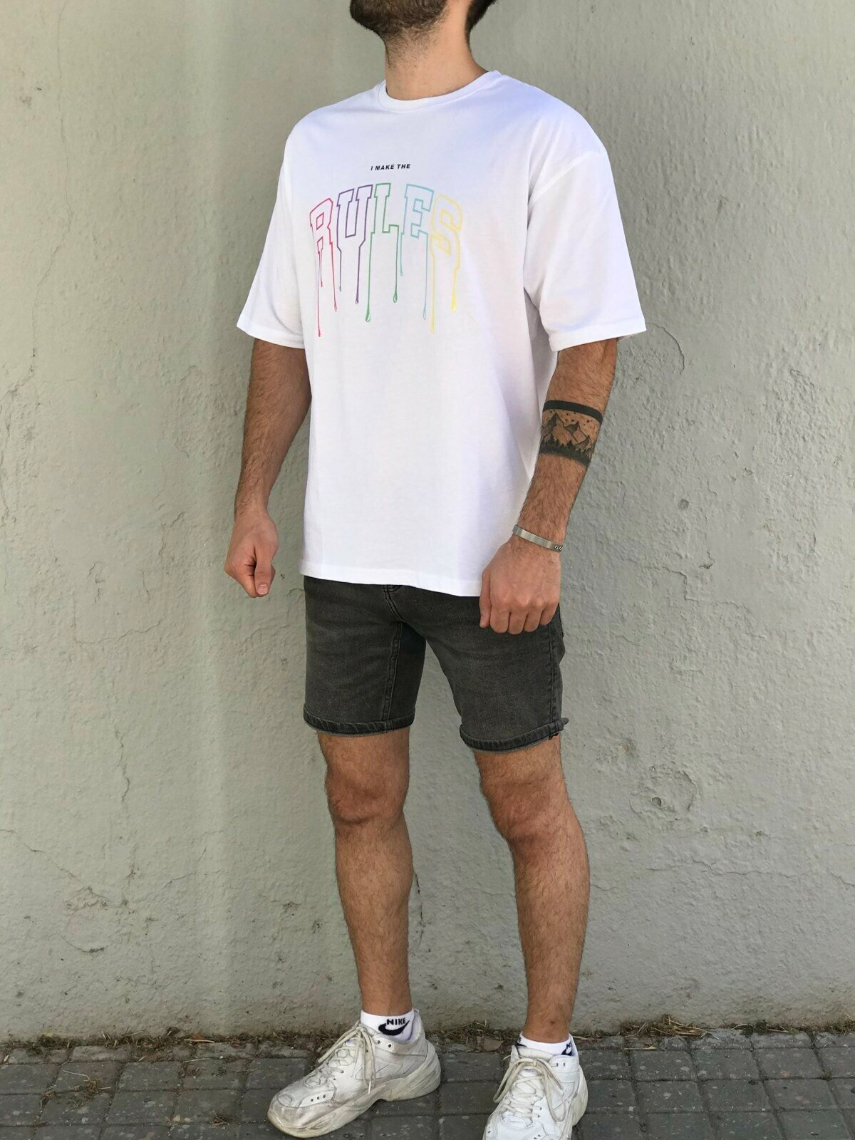 İnsane Minds Rules Baskılı Oversize Tişört