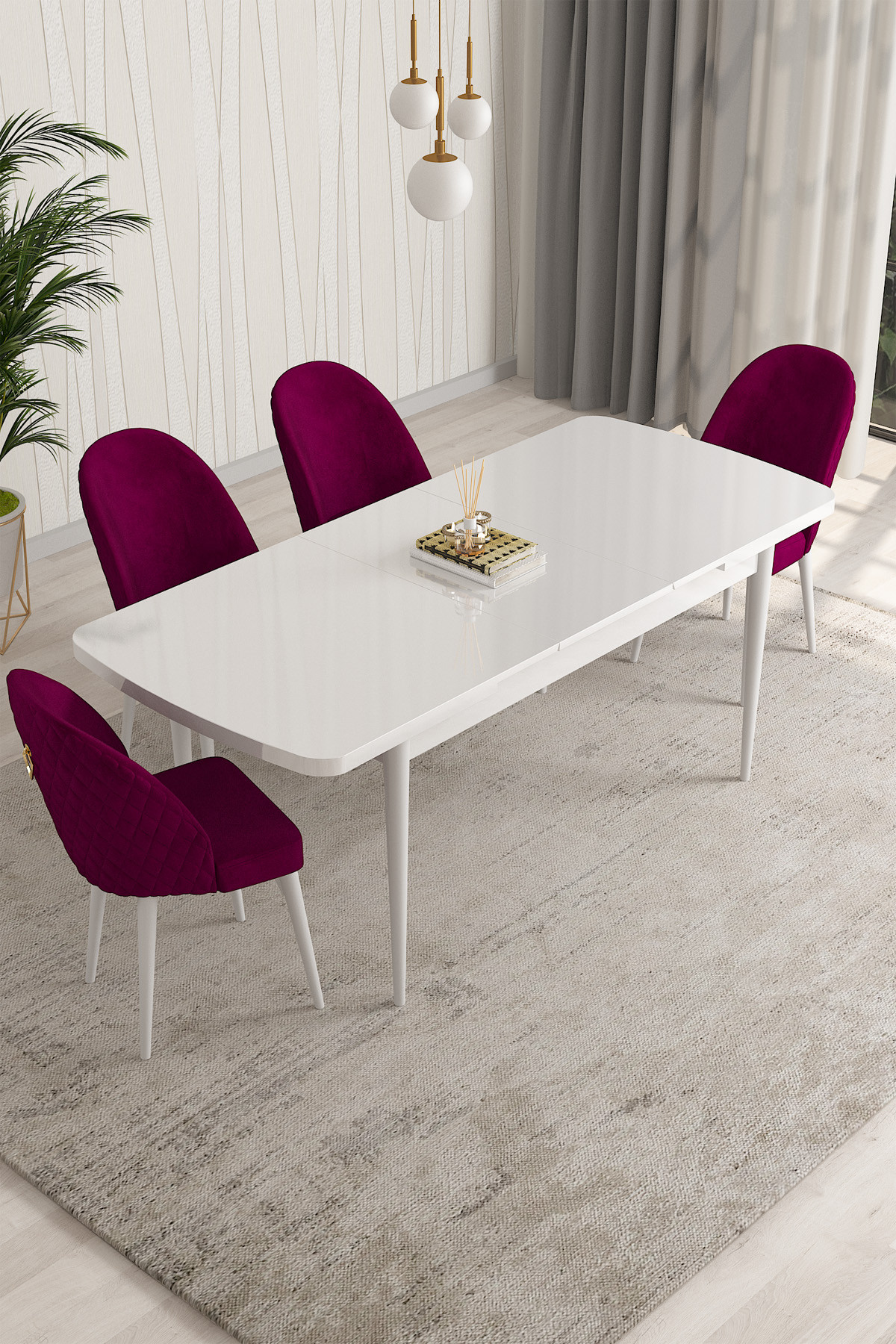 Rovena Modica Beyaz 80x132 Açılabilir Yemek Masası Takımı 4 Adet Sandalye