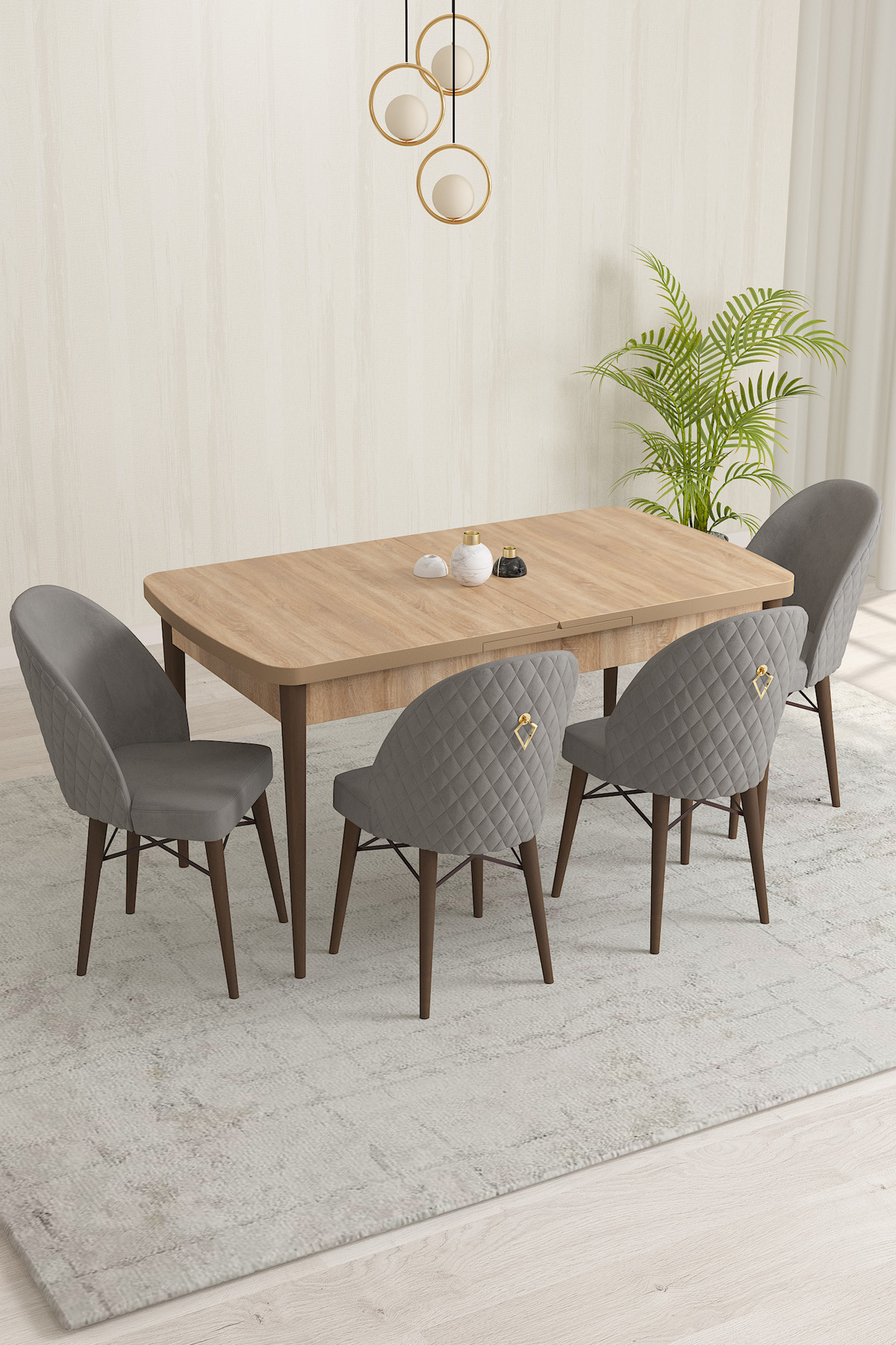 Rovena Marsilya Meşe Desen 80x132 Mdf Açılabilir Yemek Masası Takımı 4 Adet Sandalye