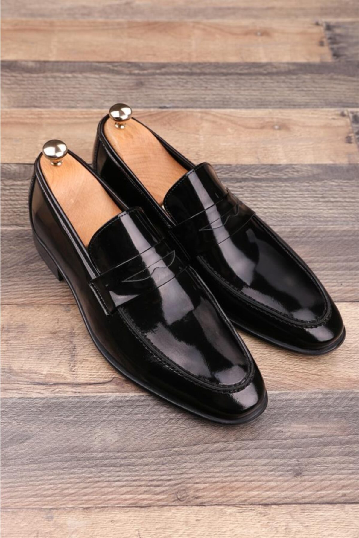 Calvano Hakiki Deri Siyah Rugan Erkek Klasik Ayakkabı