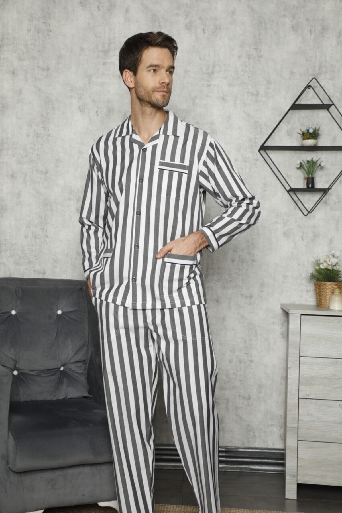 Kocabey 4007 Nostaljik Çizgili Gaffur Erkek Pijama Takımı