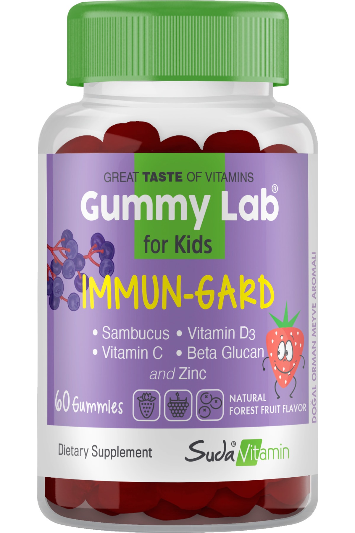 Suda Vitamin Gummy Lab Immun Gard For Kids Orman Meyveli 60 Gummies Çiğnenebilir Tablet